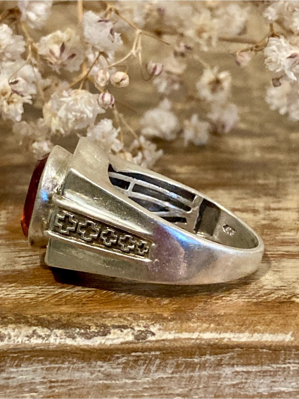 Sterling Silver Ring Band STS Chuck Clemency Silver Orange with Crosses Sz 10 - Picture 4 of 16